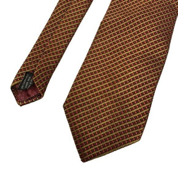 Ermenegildo Zegna Italian Silk Neck Tie Checkered Stripe Print 58" Long Red Gold - Picture 3 of 9